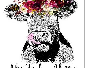 Pas aujourd’hui génisse. Réfléchissant ou mat vinyle autocollant voiture ordinateur portable autocollant ou aimant. vache. Couronne de fleurs de vache.