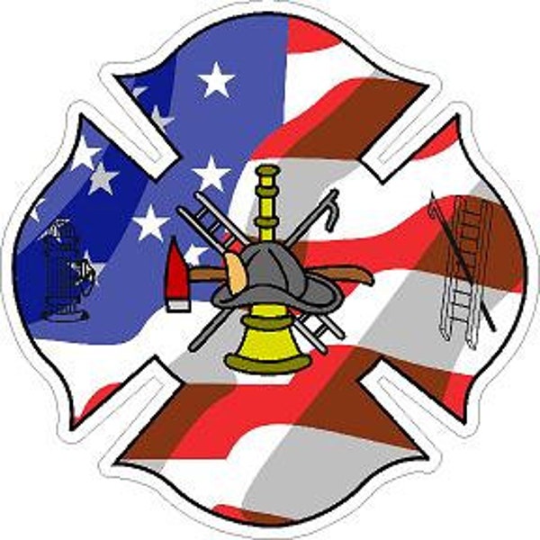 US Flag Maltese Cross IAFF American Flag Reflective or Matte Vinyl Decal Sticker Fire fighter