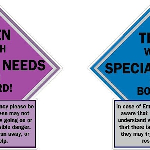 Teen with special needs on board Vinyl decal sticker. Car safety, awareness, emergency assistance