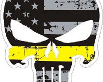 Delgada línea amarilla despachador bandera de EE.UU. castigador calcomanía reflectante etiqueta de la policía fuego EMS 911