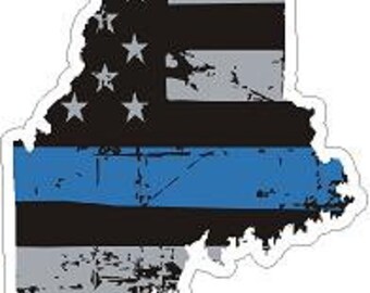 Thin Blue Line State of Maine Distressed Flag Reflective or Matte Vinyl Decal Sticker Police Sheriff Deputy