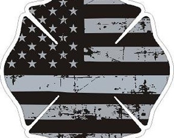 Firefighter Maltese Cross Distressed Flag Reflective or Matte Vinyl Decal Sticker Police Fire Rescue EMS