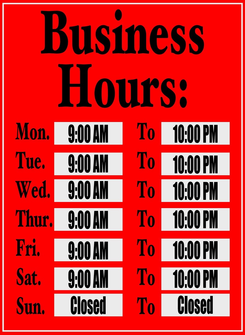Custom Business Hours Sign Etsy