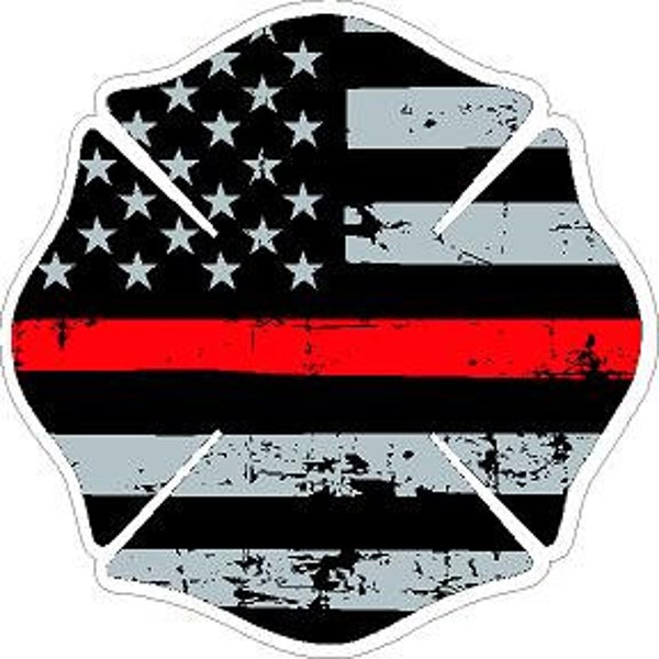 Thin Blue Red Maltese Cross Distressed Flag Reflective or Matte Vinyl Decal Sticker Police Fire Rescue EMT