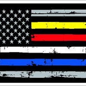 Thin Blue Red White Yellow Line Distressed Flag Reflective Decal Sticker Police Fire EMS 911 Dispatcher