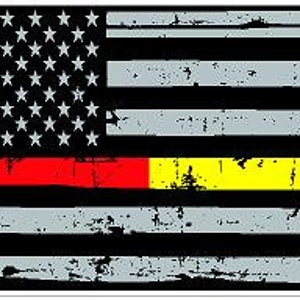 Thin Red Yellow Line Fire Dispatcher Distressed US Flag Reflective or Matte Vinyl Decal Sticker or Magnet Rescue Paramedic Firefighter EMT