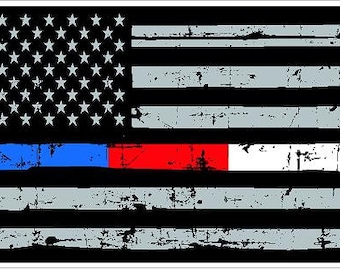 Thin Blue Red White Line Distressed Flag Reflective or Matte Vinyl Decal Sticker or Magnet Police Fire EMS 911