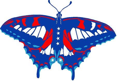 Red, White, Blue Butterfly. American Flag, 4th of July Patriotic. Reflective or Matte Vinyl Decal Sticker.