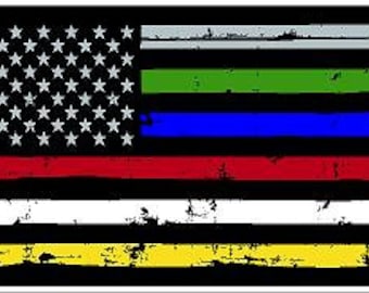 Dünne Linie Distressed US Flag Police Fire EMS 911 Dispatch Dept of Corrections Reflektierende oder matte Vinyl Aufkleber Aufkleber oder Magnet