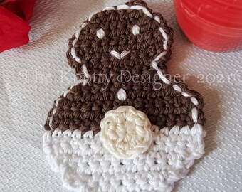 Crochet Gingerbread Man Gnome Coaster Pattern, Gingerbread Man Gnome Coaster, Holiday Coaster, PDF File, Crochet Coaster, Drink Coaster