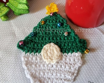 Crochet Gnome Coaster Pattern, Christmas Tree Gnome Coaster, Holiday Coaster, PDF File, Digital Download, Crochet Coaster, Drink Coaster