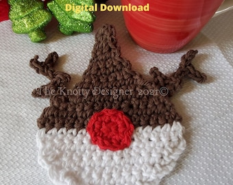 Crochet Gnome Coaster Pattern, Reindeer Gnome Coaster,  Handmade Coaster, PDF File, Digital Download, Crochet Coaster, Drink Coaster
