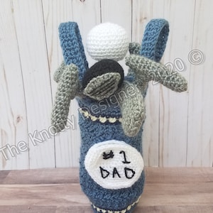 Crochet golf bottle bag, Crochet bottle bag, Father&#39;s day gift, Crochet bottle bag pattern, No 1 Dad gift bag or bottle bag **PDF PATTERN**