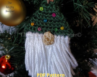 Modèle d'ornement de gnome d'arbre de Noël au crochet, ornement d'arbre de Noël, ornement de gnome, ornement d'arbre fait à la main, fichier PDF, étiquette de cadeau au crochet