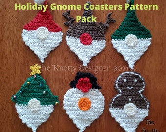 Crochet Gnome Coaster Patterns, Gnome Coasters, PDF File, Drink Coaster, Santa, Elf, Reindeer, Christmas Tree, Snowman, Gingerbread Man