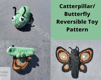 Crochet reversible caterpillar and butterfly pattern bundle, Crochet caterpillar, Crochet butterfly, flippable caterpiller, PDF file