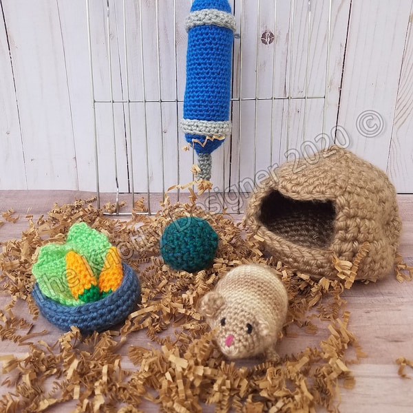 Ensemble de jeu au crochet pour hamster,Hamster Amigurumi, Patron de jeu de jeu au crochet,jouet hamster au crochet pour les enfants **PDF**