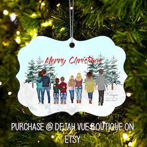 Family Ornament Digitally painted. Custom Family from Back