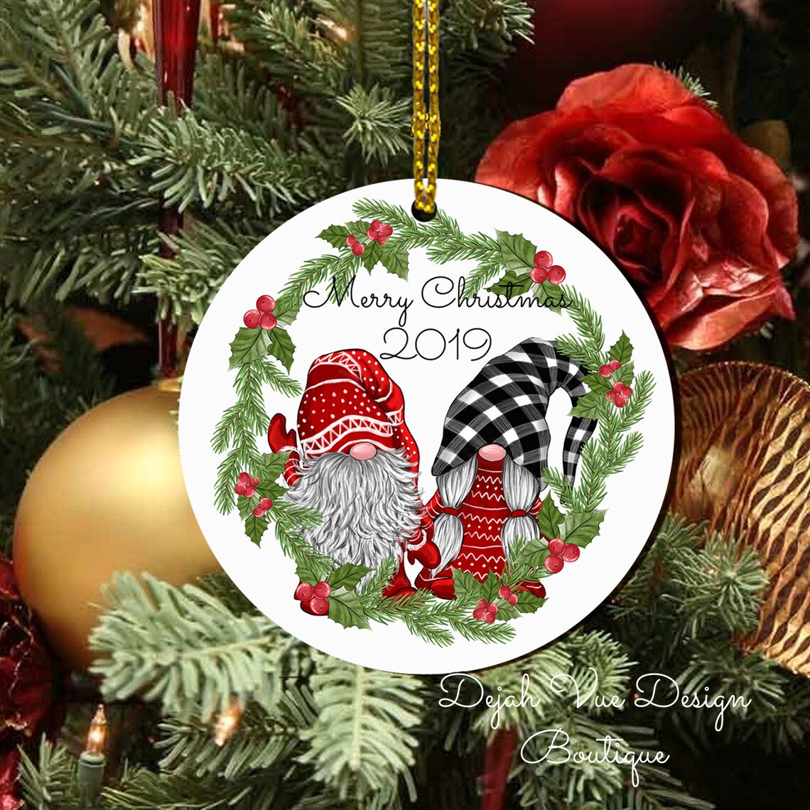 Gnomes in Wreath Sublimation Ornament Template digital Etsy
