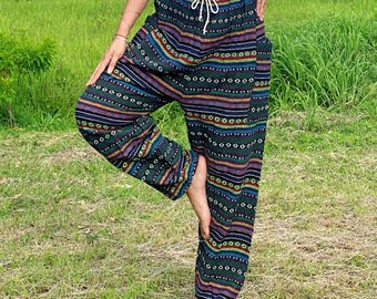 Handmade Naga Weaving Cotton Pants, Thai Tribal Boho Joggers