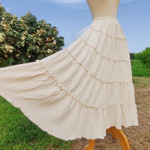 Women’s Bohemian Long Skirt Boho Cotton Maxi Skirt Tiered Ruffle Long Skirt | A-Line Natural Fiber Skirt