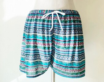 Boho Elephant Print Shorts: Striped Bohemian Festival Style