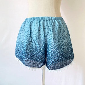 Greyish Blue Pom pom Shorts, Bohemian Shorts, elephant Shorts, Hippie, Boho Shorts, Yoga Shorts, Bohemian Shorts Women, Festival Shorts