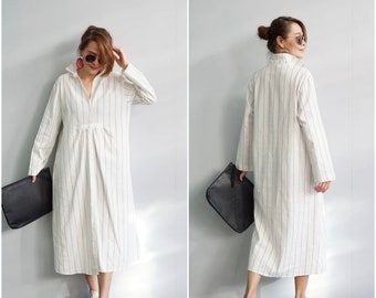 Linen Dress Loose Striped Shirt Dress White, Work Dress Linen, Linen Summer Dress, Casual Linen Dress, Shirt dress, Linen Dresses