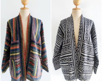 Kimono tribal de algodón naga tejido a mano / cárdigan bohemio para festivales