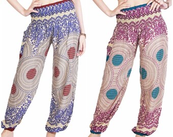 Calças Boho Harem: Calças de Rayon Paisley Elefante Femininas