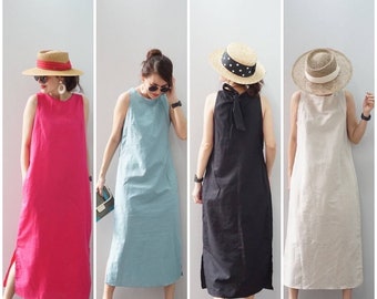 Linen Dress Maxi, Work Dress Linen, Linen Dress, Linen Summer Dress, Casual Sleeveles Linen Dress