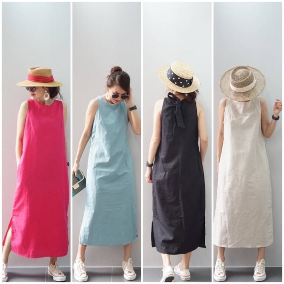 Robe en lin longue, Robe de travail en lin, Robe en lin, Robe d