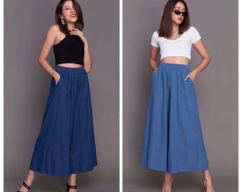 Pantalones vaqueros de algodón, tejido elástico, estilo acampanado, elásticos, fluidos, con bolsillos.