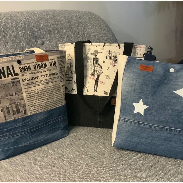 Sac jeans recyclés et tissus.