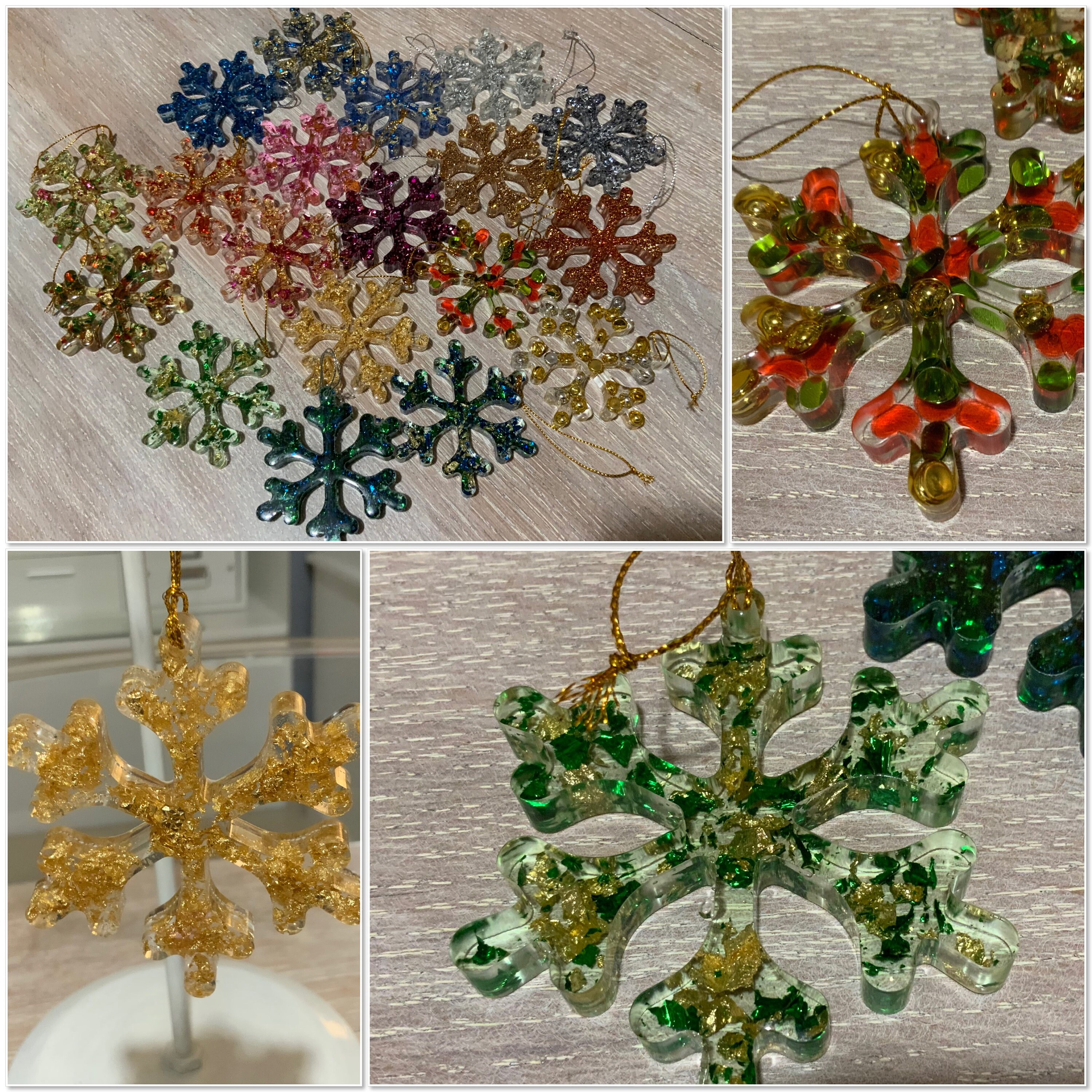 Lot de 4 Flocons en Résine Époxy