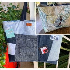 Sac de plage jeans recyclés (réversible tissu enduit)