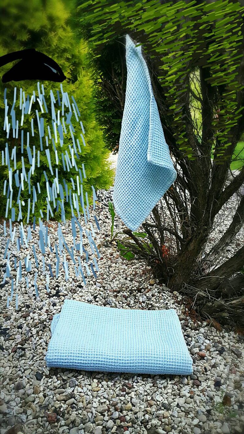 Light Blue Wash Linen Bath Towel, Beach Bathing Goods, Cool Waffle