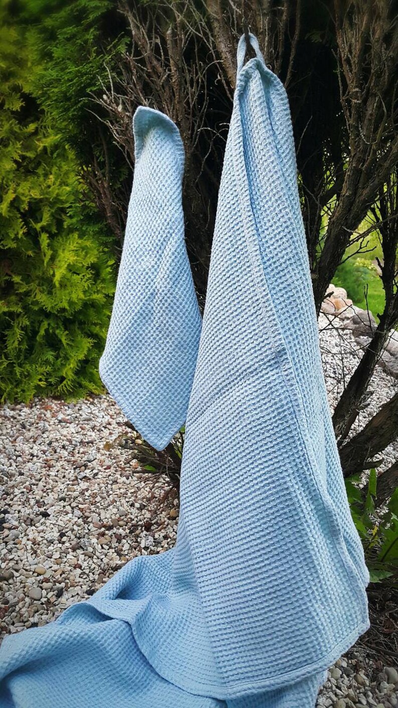 Light Blue Wash Linen Bath Towel, Beach Bathing Goods, Cool Waffle