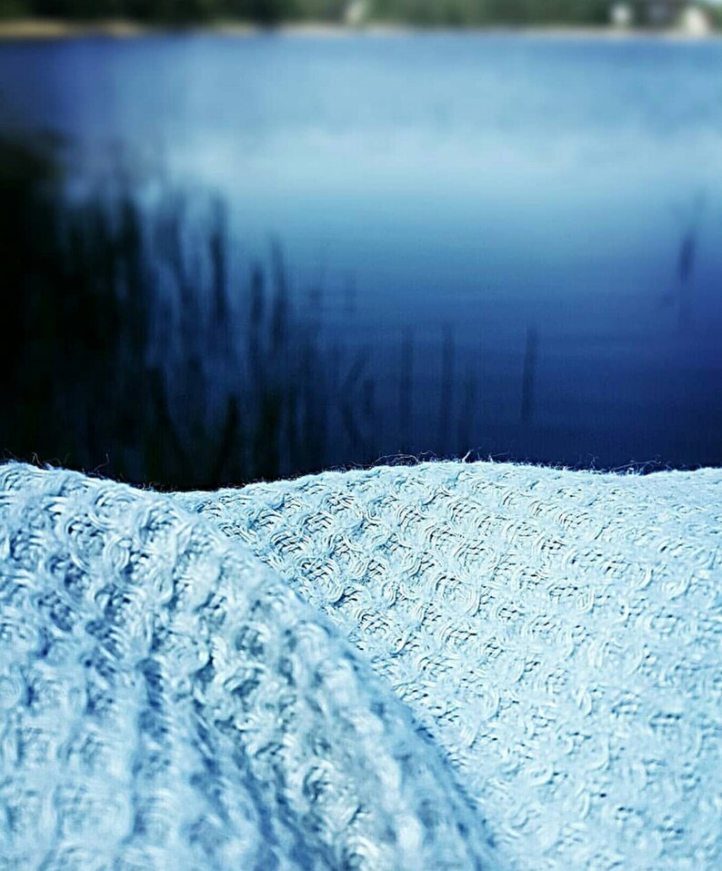 Light Blue Wash Linen Bath Towel, Beach Bathing Goods, Cool Waffle