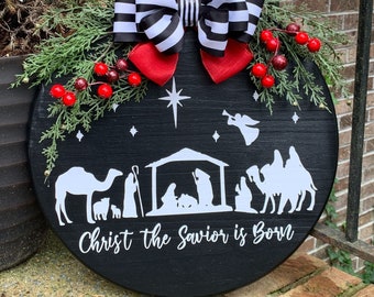 Christmas Faith Nativity Door Hanger Home Decor Winter Wreath Jesus