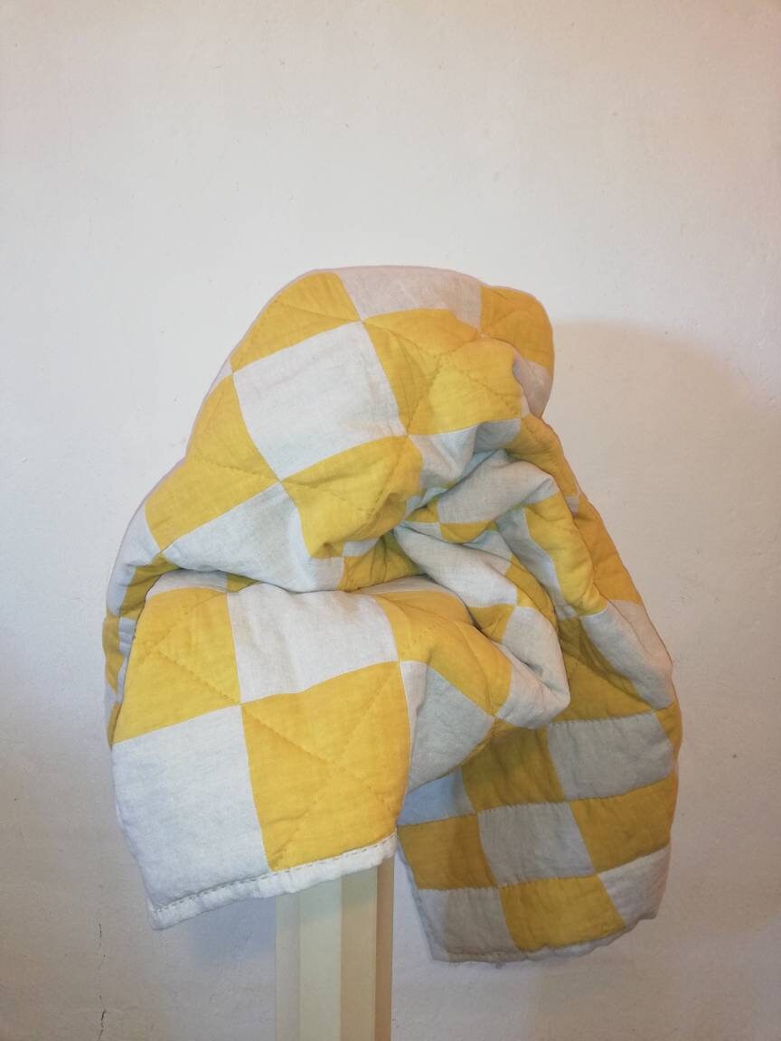 Edredon Patchwork Upcycling Quilté Jaune