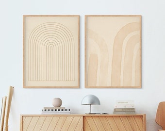 Printable wall art set of 2 prints, two abstract downloadable, big printable modern arch poster, geometric minimalist rainbow, nursery decor