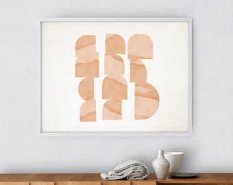 Printable wall art, Downloadable print, Simple forms horizontal artwork, Abstract modern terracotta poster, minimalist nursery warm colors