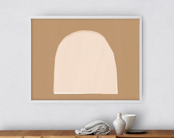 Abstract horizontal arch print, Downloadable abstract painting, Printable modern boho,  Minimal scandinavian rainbow, Light beige color arch