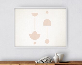 Printable wall art, Downloadable geometric horizontal print, Abstract modern painting, Minimalist pastel poster, Blush pink neutral colors