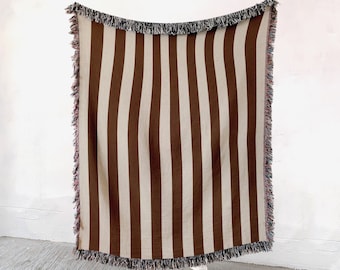 Brown Striped Woven Throw Blanket, 100% Cotton