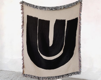 Woven Throw Blanket, Abstract Geometric Lines, 100% Cotton, USA Made