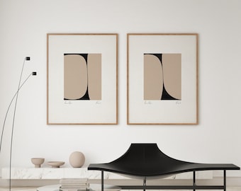 Printable wall art set of 2 prints, two abstract downloadable, printable modern arch poster, geometric minimalist forms, living room decor