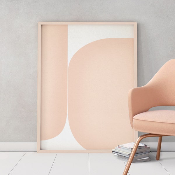 Printable geometric wall art, downloadable print, abstract mid-century forms, instant download minimalist poster, Rose pink nursery decor