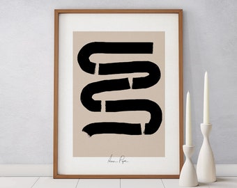 Simple form art, Downloadable print, Printable wall art, Abstract painting, Minimalist contemporary poster, beige black color signed artwork